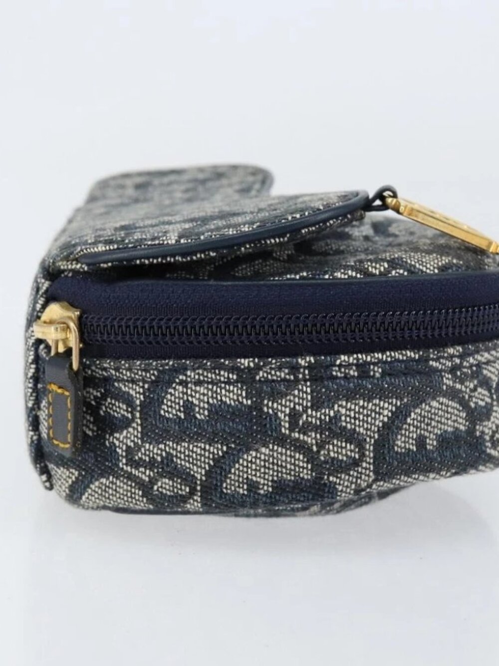 Christian Dior Trotter Canvas Saddle Pouch Navy Gold Auth - Picture 3 of 16